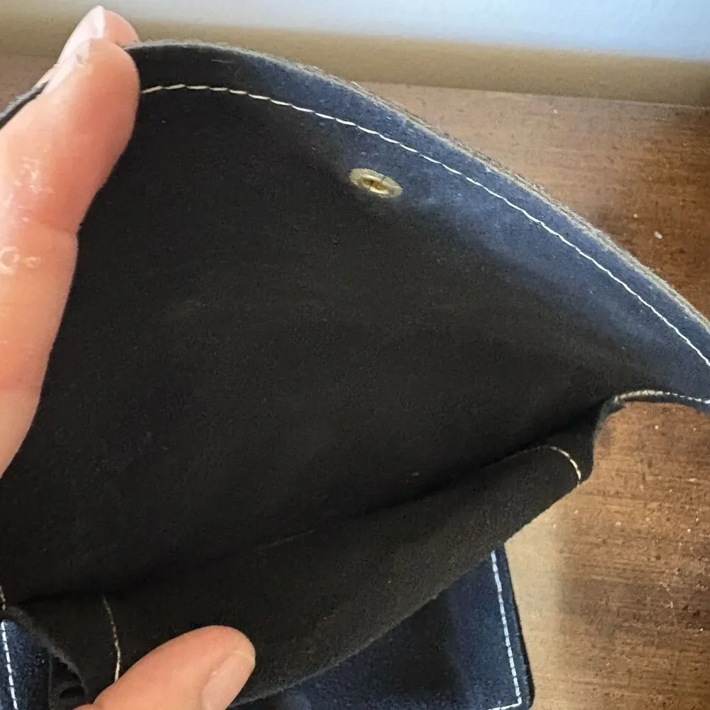 Vintage Suede Leather Womens Wallet Black Checkbook Holder Coin Pocket 6.5x 4.5